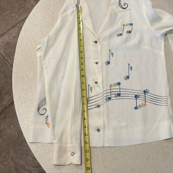Malbe Original Musical Theme Blouse Rhinestone Buttons Vintage Size 12 - Picture 4 of 14